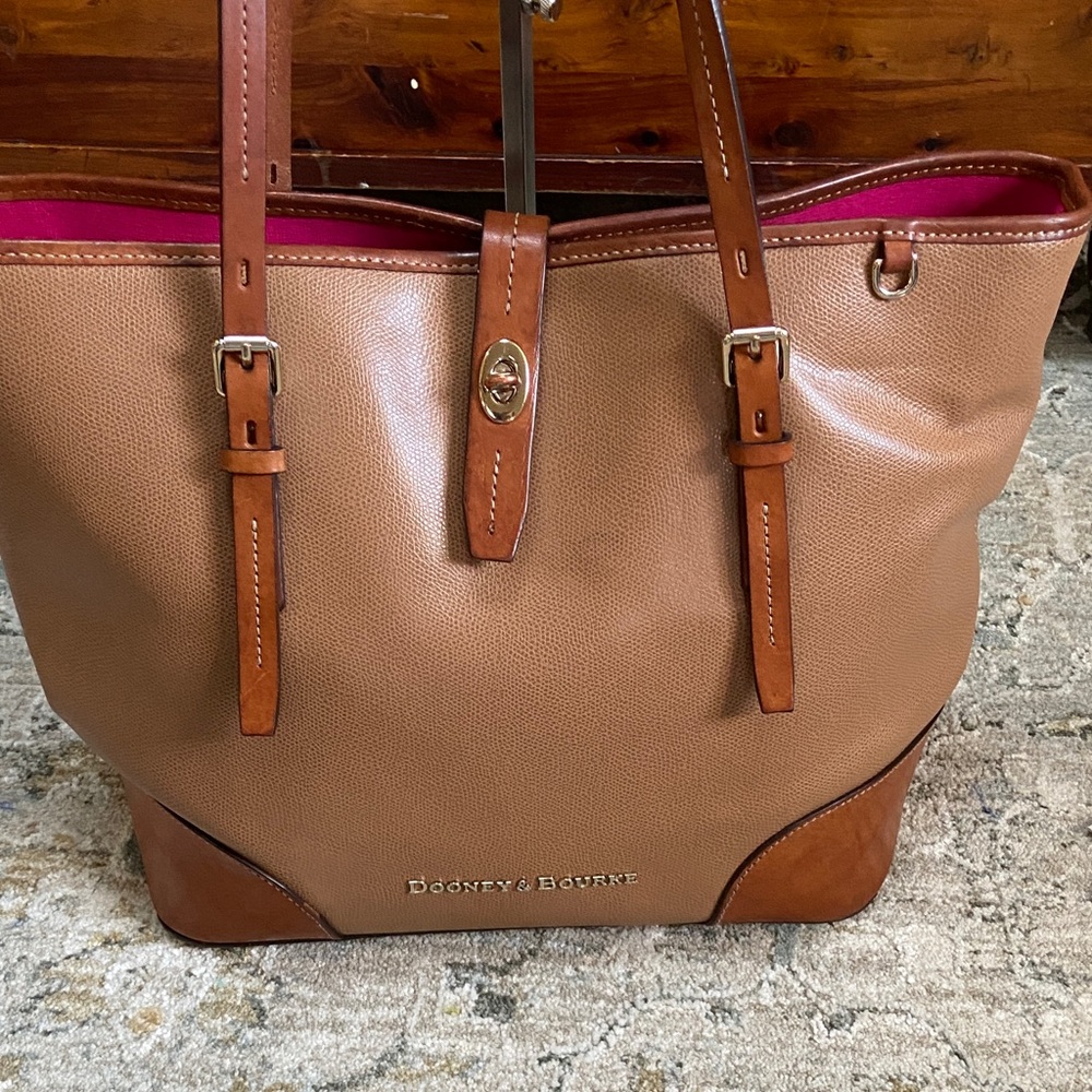 Dooney & Bourke Claremont Dover Large Tan Tote with Pink Interior